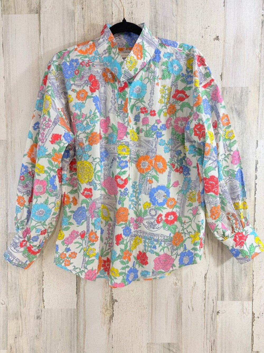 Ann Mashburn Anaya Popover Shirt M Liberty London Mary Floral Drama Mask Theatre